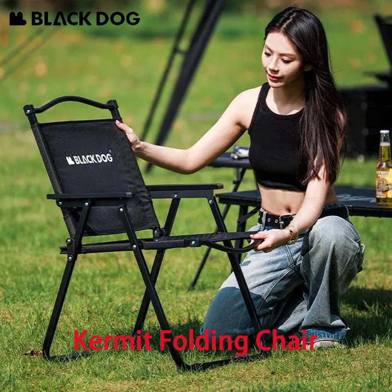 BLACKDOG MOUNTAIN SOUL Black Portable Folding Kermit Chair Travel Ultralight Low High PRO Foldable Chair up to 190kg Max Load Thick Carbon Steel Frame