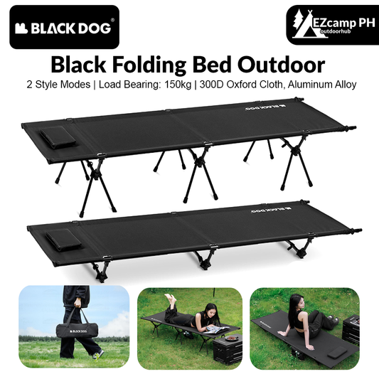 BLACKDOG Black Folding Bed Outdoor Ultralight Portable High Low Foldable Cot 150kg Max Load Aluminum Alloy Oxford Cloth Camping Hiking Beach Picnic Travel Heavy Duty Black Dog