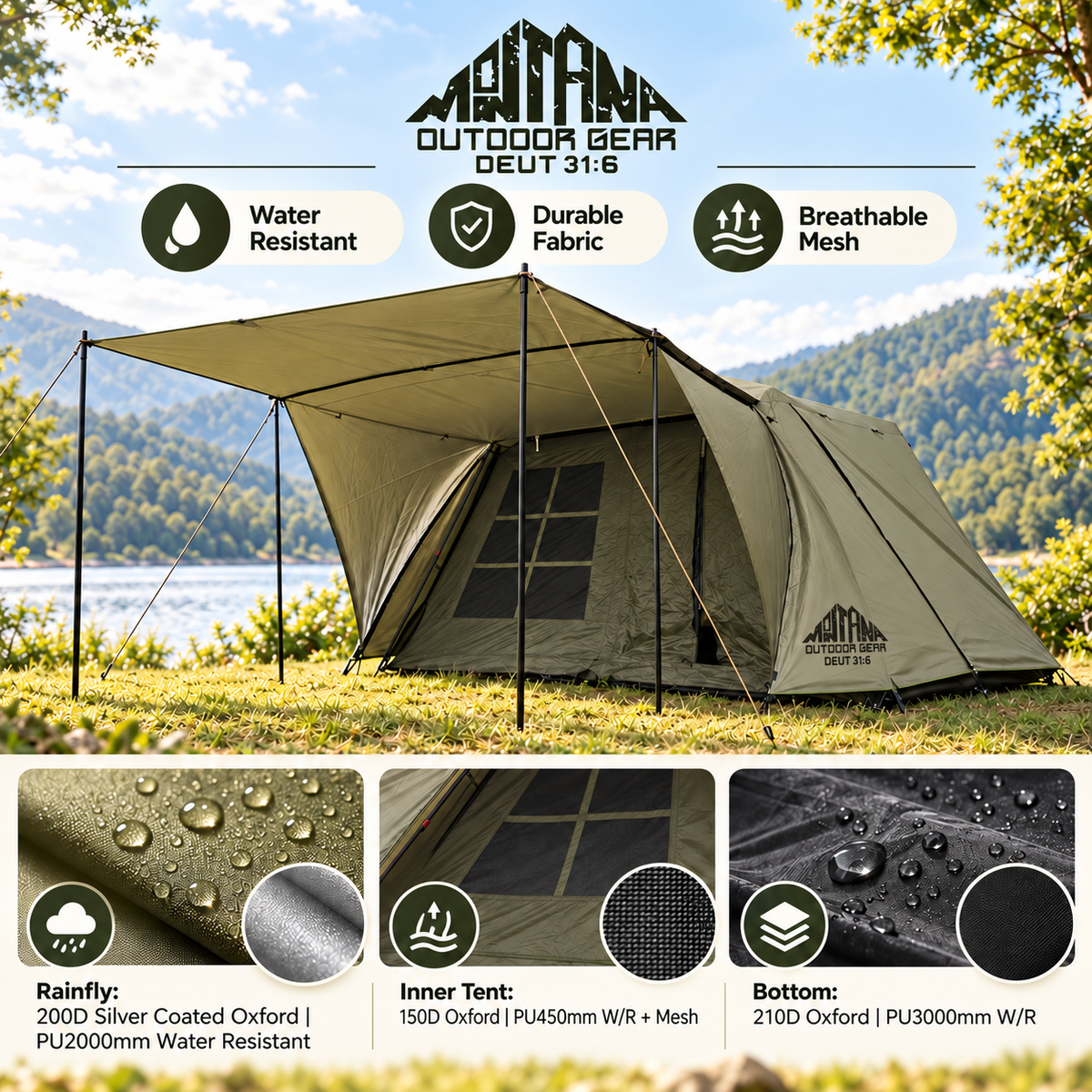 Montana OHEL 6.0 Automatic Tent Complete Set 4-6 Person Fast Waterproof Silver Coated Sunscreen