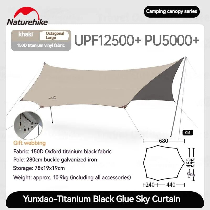 Naturehike CLOUDY Canopy Tarp Tent Awning Sunshade Titanium Vinyl Black Coated Large 35m² Shade Area for up to 18 Person Waterproof PU5000mm Windproof 4 Size Outdoor Camping Shelter Nature Hike YUNXIA Glacier Cloud Moraine