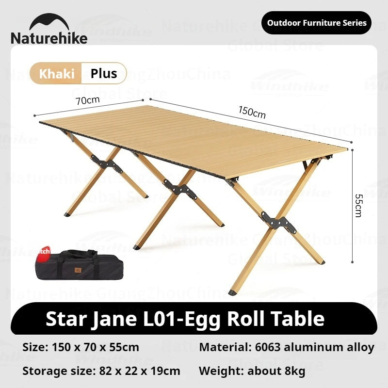 Naturehike Aluminum Alloy Egg Roll Table 3-Sizes Small Medium Large Ultralight 6063 Aluminum Alloy Outdoor Black Oak Color Picnic BBQ Foldable Table 30kg Max Load with Storage Bag Nature Hike