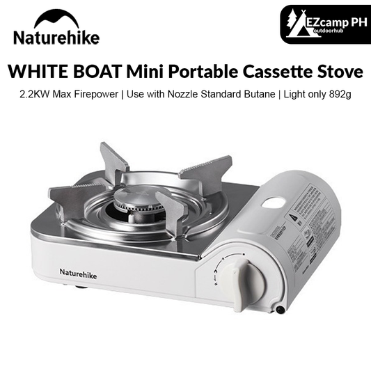 Naturehike WHITE BOAT Mini Portable Butane Gas Canister Cassette Stove Outdoor Camping Picnic Cooking Equipment Ultralight 892g 2.2kw Firepower Original Heavy Duty Burner Nature Hike