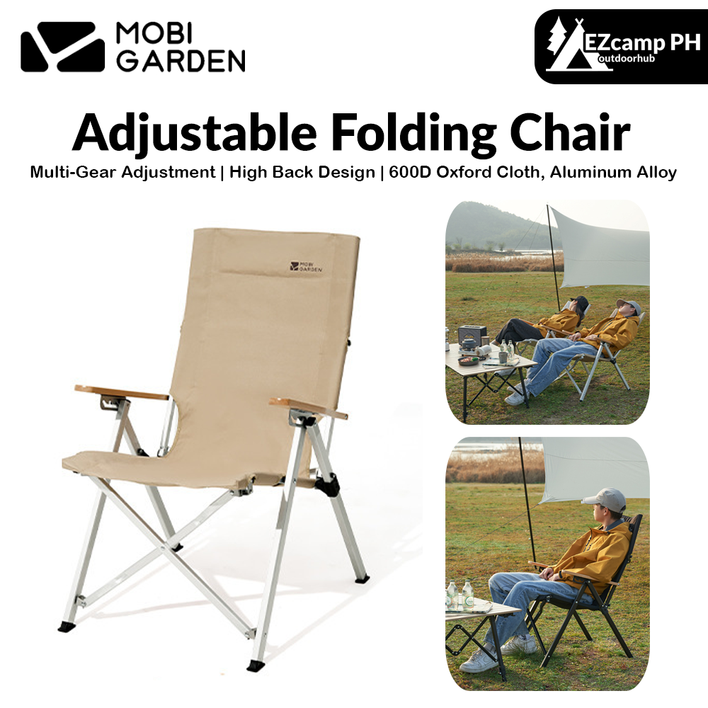 MOBI GARDEN Adjustable Folding Chair Portable Foldable Leisure Armchair High Recliner 4 Gear Adjustable Load Bearing: 130kg 600D Oxford Cloth