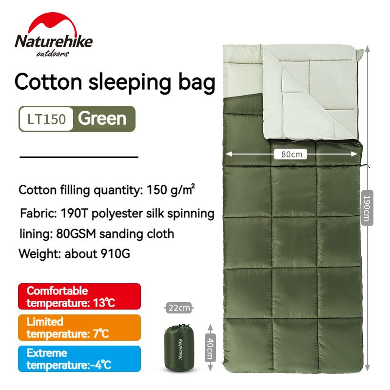 Naturehike LT150 LT250 Series Portable Ultralight Sleeping Bag Cotton Spliceable Outdoor Camping Comfortable Quilt Blanket Waterproof LANGTIAN