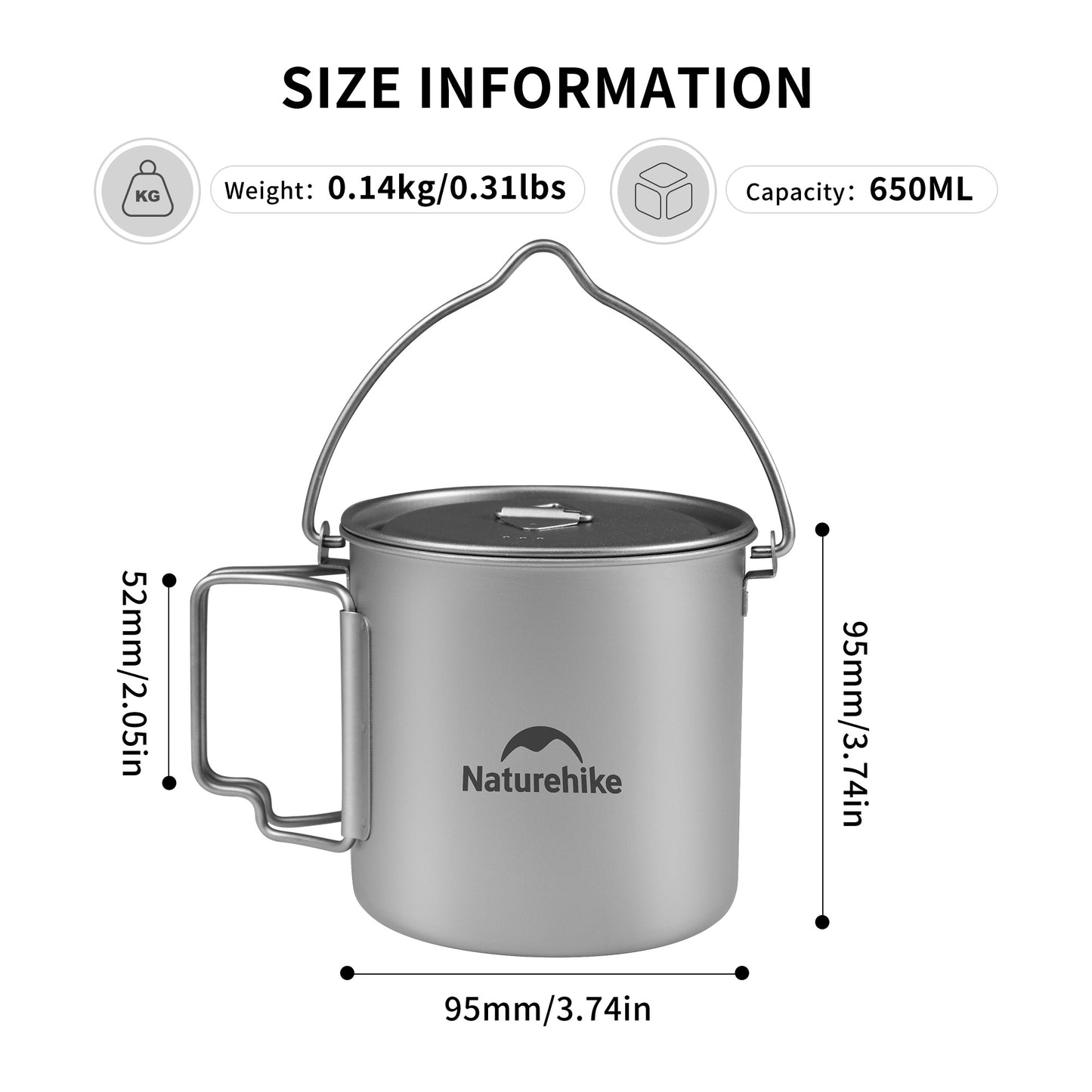 Naturehike Titanium Backpacking Cup / Pot Portable Ultralight Titanium Cup Outdoor Water Cup Cookware Mug with Foldable Handle Camping Equipment