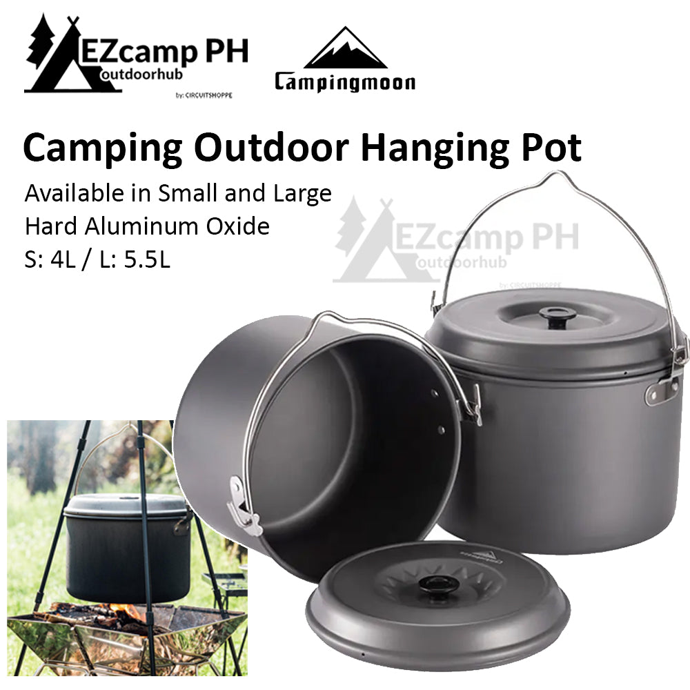 CAMPINGMOON Outdoor Hanging Pot Small Large Camping Ultralight Aluminum Cooking Hang Cookware Equipment for 5-8 Person 4L 5.5L