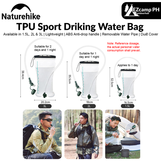 Naturehike TPU Sport Drinking Water Bag 1.5L 2L 3L Lightweight Large Capacity Foldable Running Hiking Climbing Cycling Off-Road Mountaineering Portable Water Bladder Hydration Pack Soft Water Storage Bag Original Nature Hike