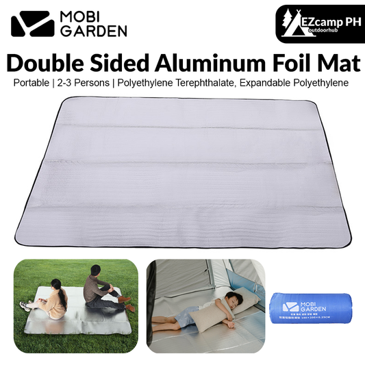 MOBI GARDEN Double Sided Aluminum Foil Mat Outdoor Ultralight Foam Film Folding Hiking Camping Travel Picnic Beach Moisture-proof Mattress Waterproof Silver Air Mat Original Mobi Garden