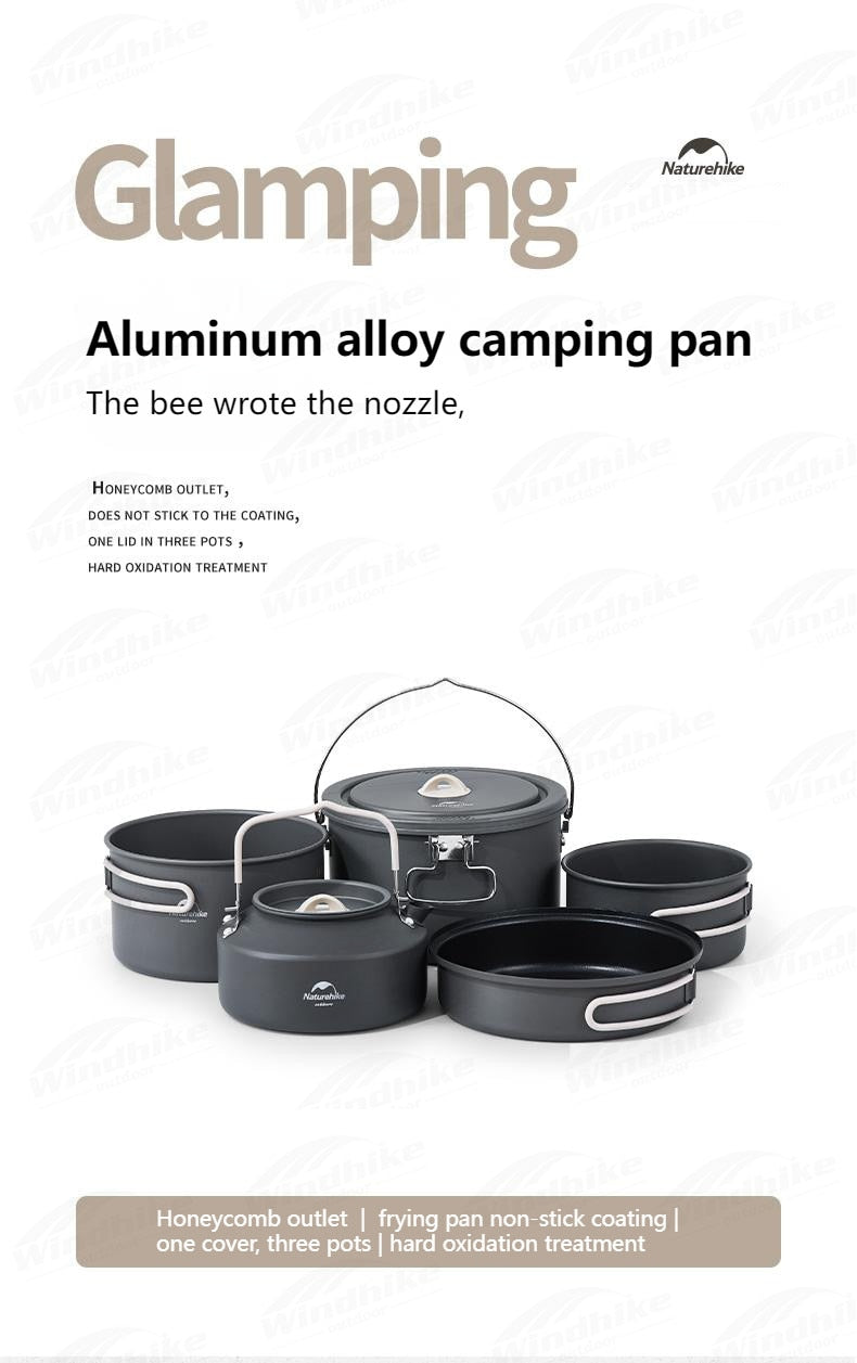 Naturehike Portable Outdoor Tableware Set 4 in 1 Aluminum Alloy Pot Storage Ultralight Glamping Tableware Cookware Set Travel Pot Kettle Sets