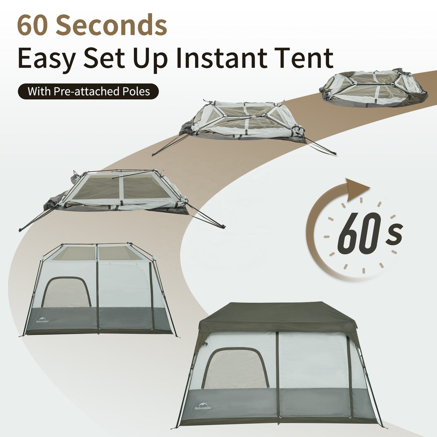 Naturehike CAPE 8.3 Fast Automatic Tent 8.3m² Interior Space Cabin Style 1 Bedroom 3 Door Tent for up to 4-6 Person Outdoor Camping Waterproof Windproof 60s Quick Build Auto Poles Nature Hike village