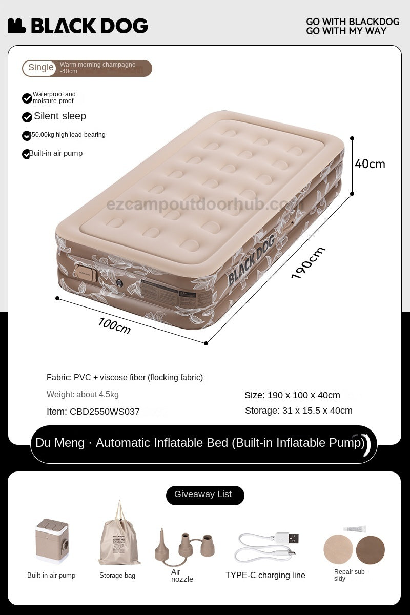 Blackdog CLOUD NEST Automatic Air Inflatable Bed Portable Sleeping Pad ...