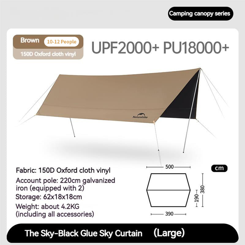 Naturehike CANOPY OF THE SKY LITE Portable Camping Sun Shelter Awning Canopy Tarp Tent UV Waterproof PU18000 Windproof Outdoor Hiking Sunscreen Large Space 11㎡ / 17㎡ Sunshade Black Coating Vinyl Orignal Nature Hike