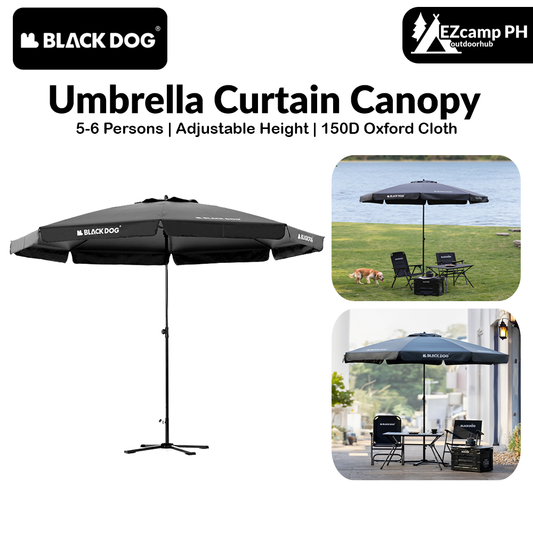 BLACKDOG Black Umbrella Curtain Rain Protection Sun Shade 5-6 Persons Canopy Outdoor Parasol Sunscreen Picnic Sun Shelter Shading Vinyl Fabric