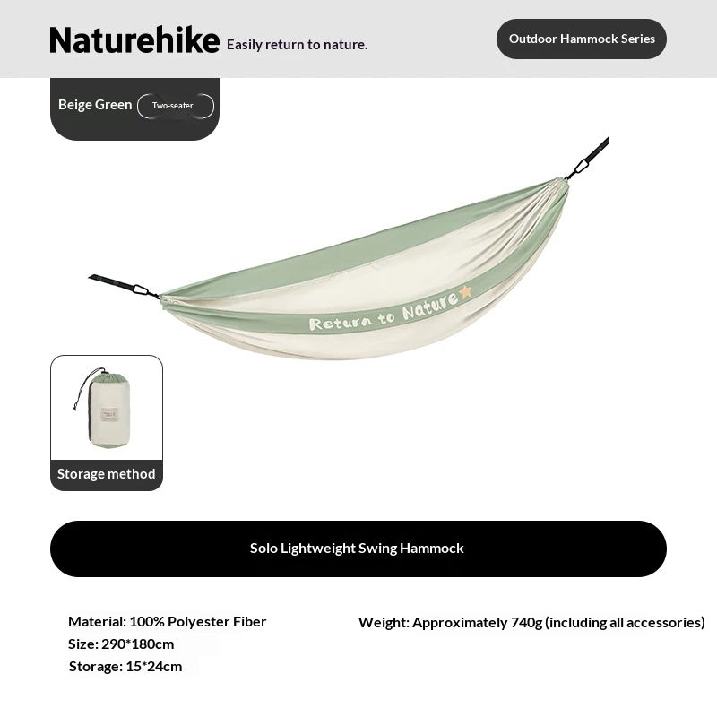 Naturehike Lightweight Swing Hammock Anti-Rollover Comfortable Skin-Friendly Load Bearing Up To 200kg Suspension Bed Outdoor Camping Travel Gear