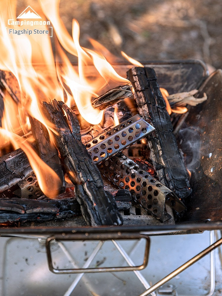 Campingmoon Stainless Steel Firewood Portable Universal Bonfire Accelerator Honeycomb Cut Out Efficient Burning Reduce Smoke Camping Outdoor