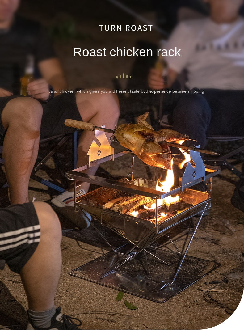 Campingmoon Stainless Steel Rotisserie Chicken Roasting Bracket Rack Add-on Accessories Charcoal Grill Rotating Chicken Rack Four-Claw Fixed