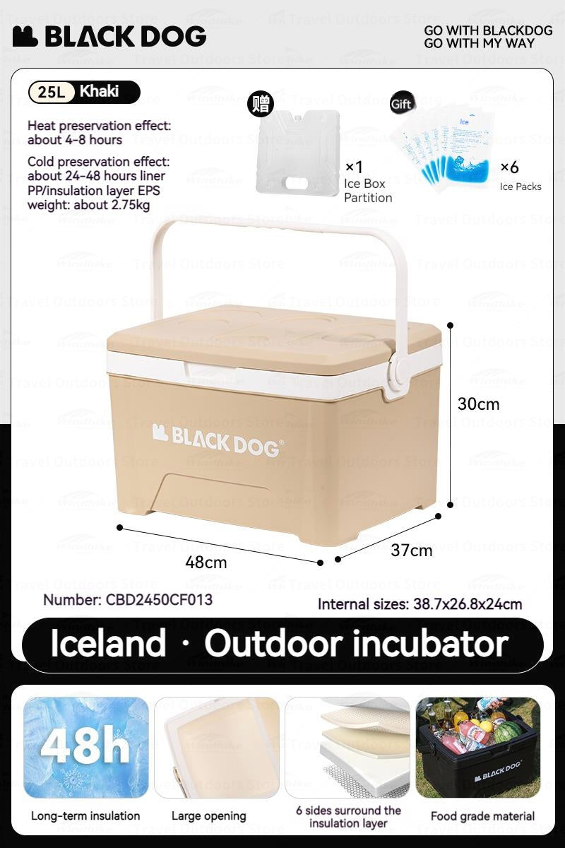 BLACKDOG by Naturehike ICELAND Cooler 13L 25L Hot and Cold up to 48H Foods Drinks Ice Storage Box Outdoor Camping Picnic Fishing 3 Layer PP EPS Insulation Chest Container 50kg Max Load Black Dog Nature Hike