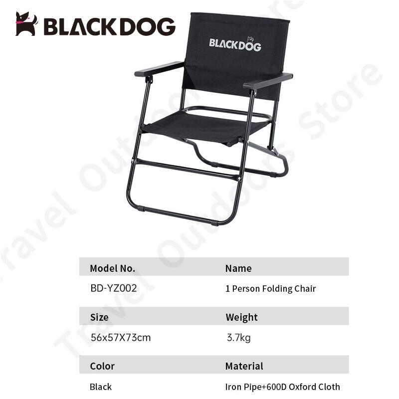 BLACKDOG Portable Black Folding Chair 3.7kg Durable 120kg Max Load Anti-skid Iron Pipe Support Kermit Foldable Chair With Armrest And Backrest Outdoor Hiking Beach Picnic Travel Camping  Heavy Duty Black Dog