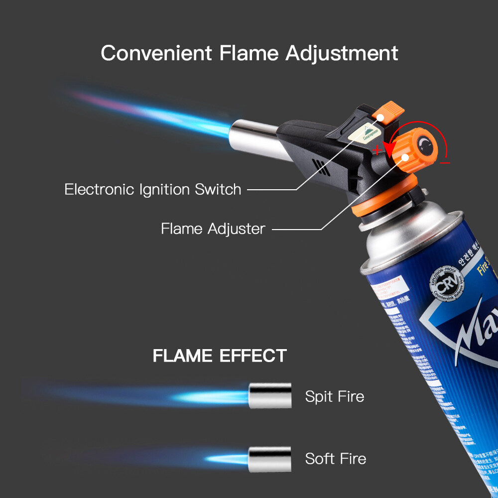 CAMPINGMOON MT-2915 Gas Butane Blow Torch Flame Gun Set With Electronic Ignition Copper Stainless Steel Nozzle Type Fuel Canister High Power Burner