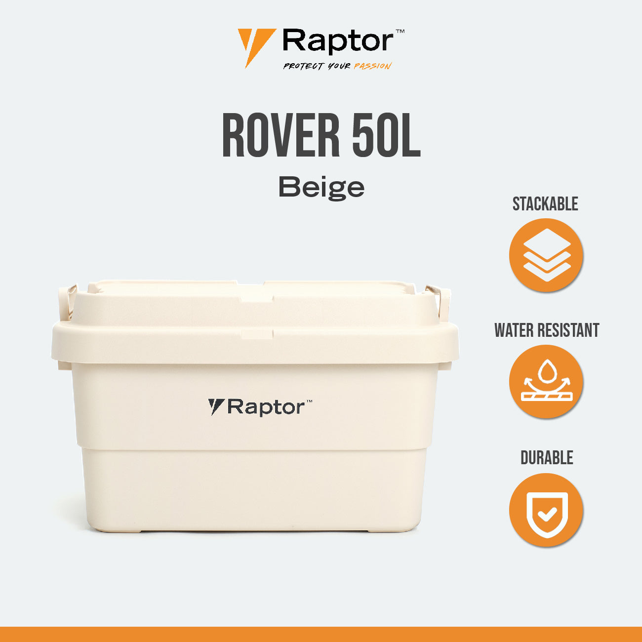Raptor ROVER Series Storage Rig Box Multipurpose Organizer 30L 50L 70L Large Capacity Reinforced Grid Lid Stackable & Nesting Design Wood Tabletop