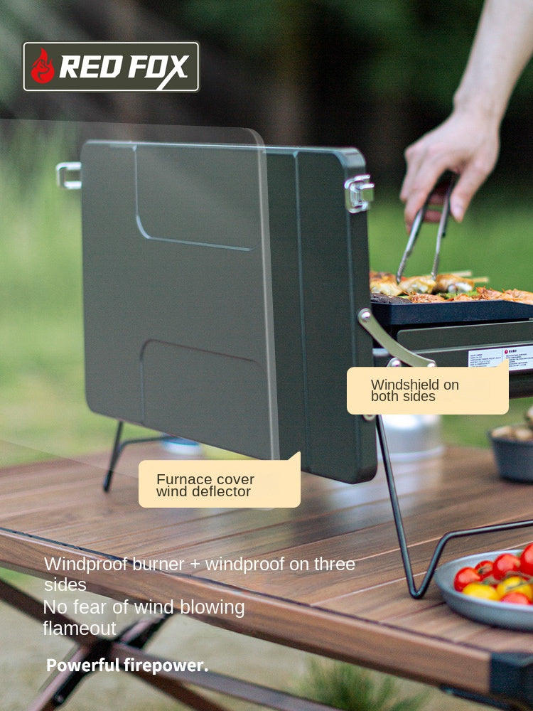 Redfox FIREFOX Double Butane Stove Portable Foldable Dual Burner Double Windproof Kitchen Split Cassette Canister Outdoor Camping Cold Rolled Steel