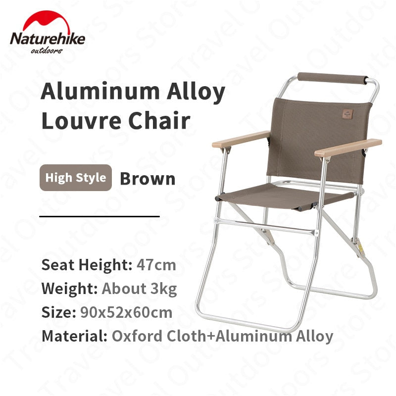 Naturehike Foldable Louvre Kermit Chair Portable Ultralight Folding Chair High Low Outdoor Seat Aluminum Alloy Bracket Canvas Material 120kg Max Load