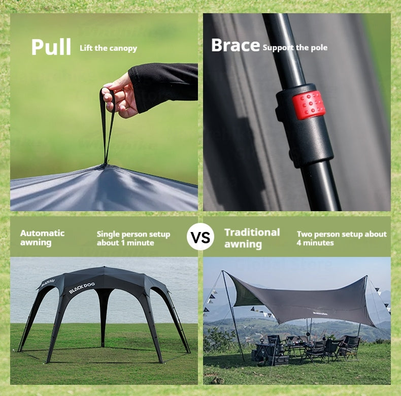 Blackdog STARRY DOME Pentagonal Canopy Zipper Version Modular Automatic Quick Open Sunshade Self-Supporting Canopy Outdoor Black Coated Vinyl