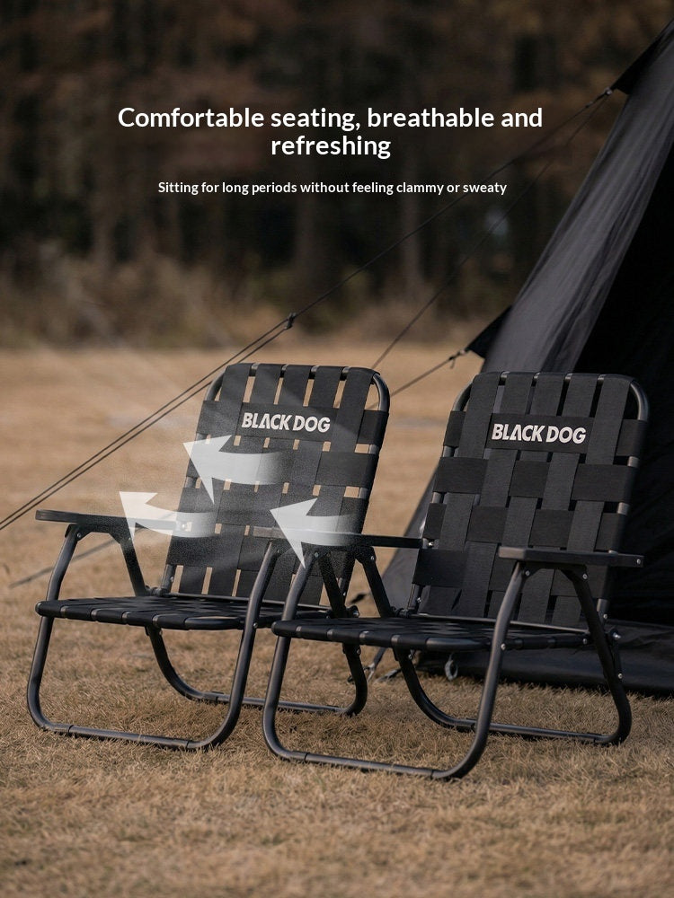 Blackdog Webbing Folding Chair Portable Lightweight Foldable Steel Kermit Chair Ergonomic Design 120kg Max Load Build-in Cup Holder Non-Slip Outdoor