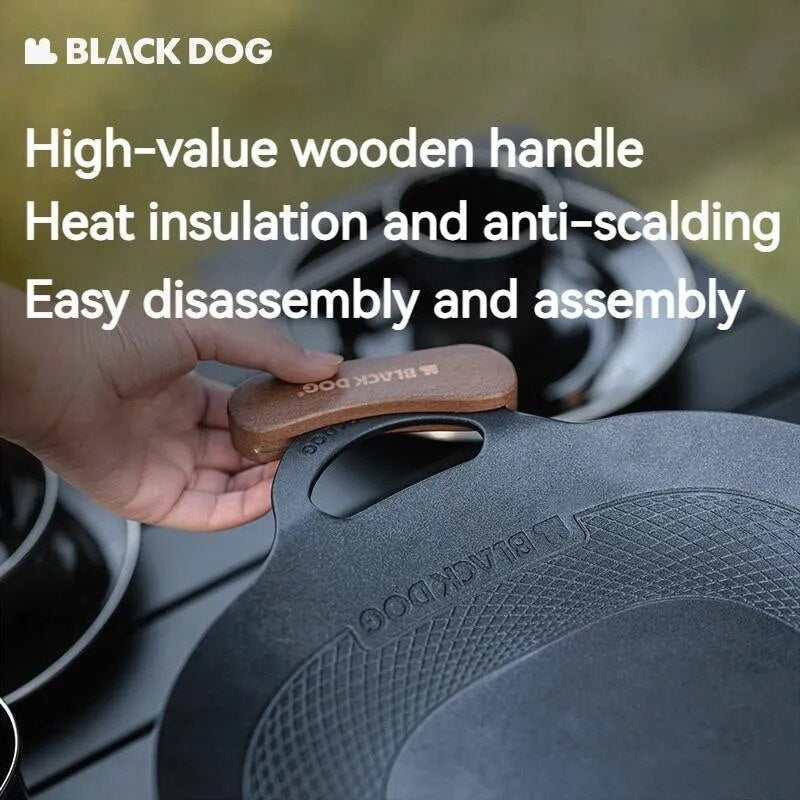 BLACKDOG by Naturehike Round Baking Pan Stove Grill Top Non-Stick Frying Grilling Korean BBQ Cookware Outdoor Camping Picnic Induction Ready Wood Handle with Bag Cooking Barbecue Equipment Utensil Black Dog Nature Hike