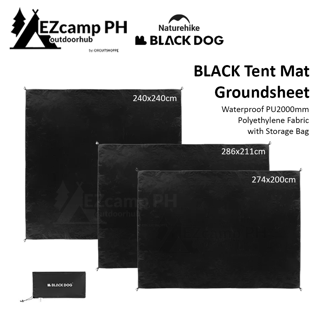 BLACKDOG by Naturehike Black Groundsheet Mat Tent Ground Floor Cloth Sheet Footprint Matting Waterproof 2000mm PE Polyethylene Fabric 3-Sizes