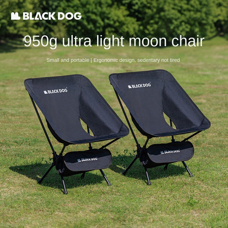 BLACKDOG Black Foldable Moon Chair Portable Ultralight Folding Recliner Lounge Fishing Director's Chair Up to 130kg Aluminum Alloy Camping Outdoor Hiking Picnic Beach Travel Heavy Duty Original Black Dog