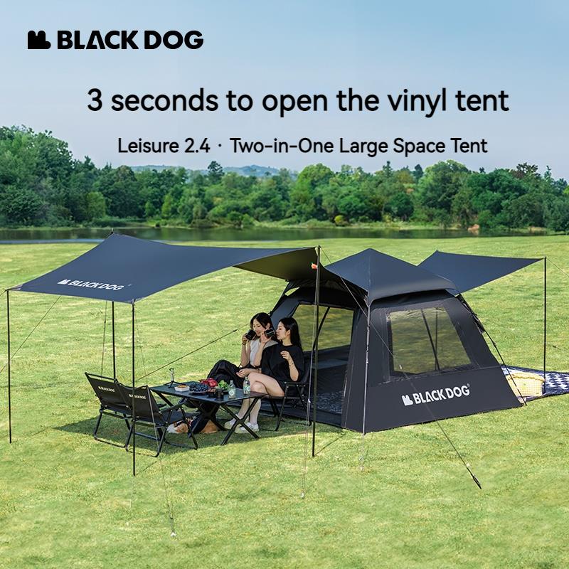 BLACKDOG BLACK Automatic Tent Outdoor Camping 3-4 Persons Portable Dome Tent Quick Opening Black Coating Vinyl Sunproof Waterproof Large Space Tent