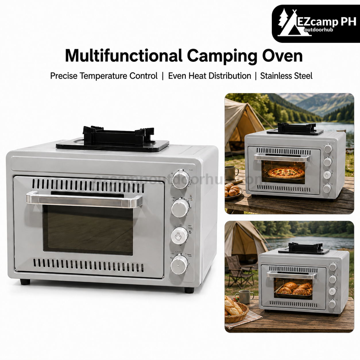 Multifunctional Camping Oven Portable 25L Large Capacity Butane Gas Oven With Stove Top Grill Bake Roast Outdoor Cooker Kitchenware Cookware