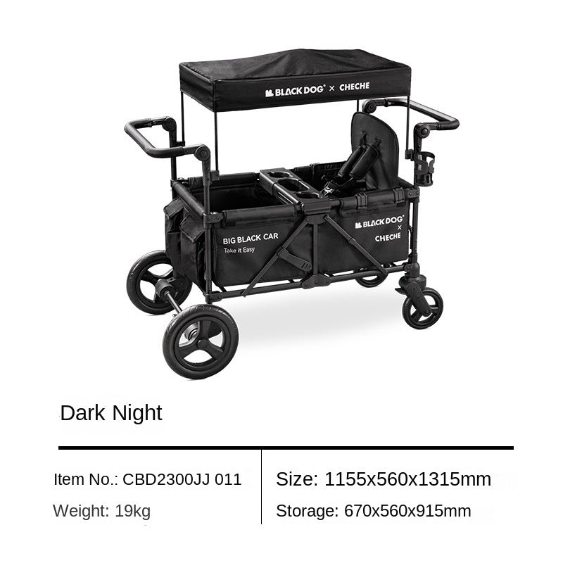 BLACKDOG Black Trolley Double Stroller Cart Portable Multifunctional Foldable Large Capacity Handcart Recreational Vehicle Baby Children's Stroller