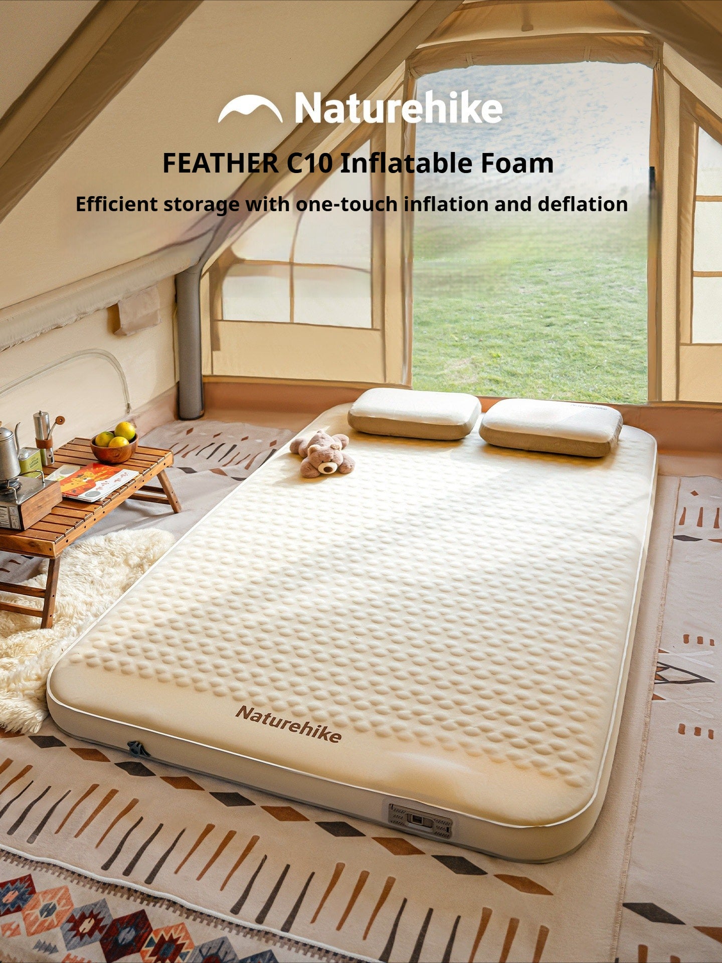 Naturehike FEATHER C10 Inflatable Foam Bed Sponge Mattress Double Sleeping Mat Pad 10cm Thick With Built in USB Charging Electric Air Pump Outdoor