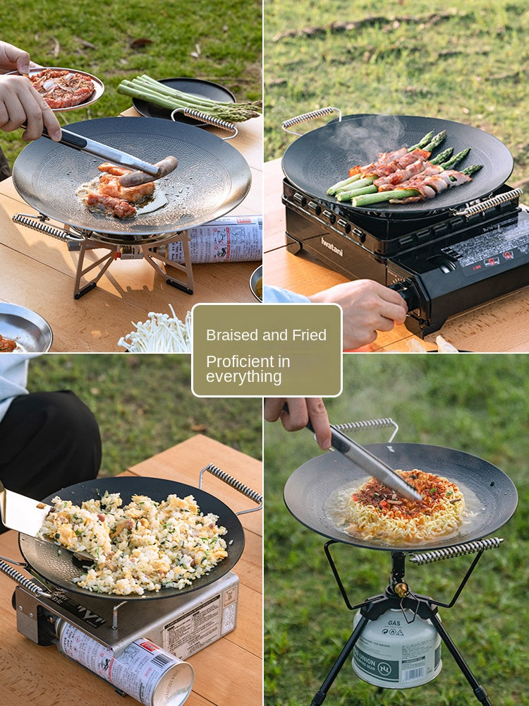 Campingmoon Stone Textured Grill Pan Non-Stick 3 Layer Steel Enamel Coated Frying Pan Baking Tray Outdoor BBQ Skottle Stove Top Cookware