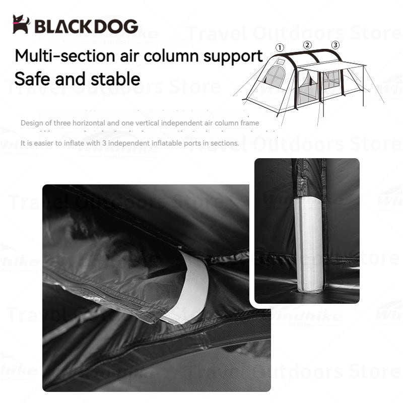 BLACKDOG by Naturehike AIR Pole Inflatable Large Black Camping Outdoor Tent for 4 Person Waterproof Anti UV Vinyl Coated Oxford Cloth 13.5m² Space