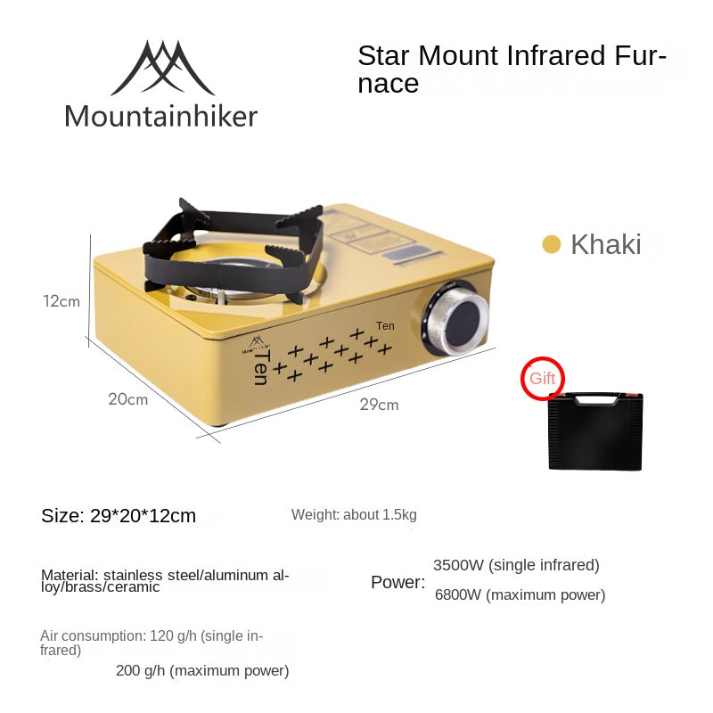 Mountainhiker STARLIGHT Infrared Butane Canister Stove Magnetic Nozzle Type Cassette Fuel LPG Compatible High Fire Power Up To 6.8Kw Outdoor Burner With Case