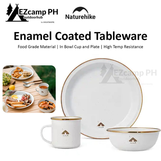 Naturehike Enamel Tableware Glamping Mug Cup Bowl Dish Plate Outdoor Camping Fishing Picnic Utensil Metal Edge Porcelain White
