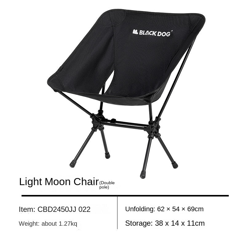 BLACKDOG Black Foldable Moon Chair Portable Ultralight Folding Recliner Lounge Fishing Director's Chair Up to 130kg Aluminum Alloy Camping Outdoor Hiking Picnic Beach Travel Heavy Duty Original Black Dog