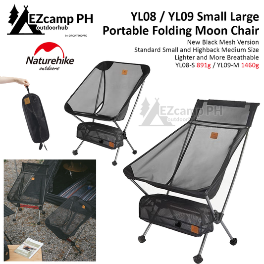 Naturehike Black Mesh Version Camping Portable Folding Moon Chair Ultralight Breathable Folding Aluminum Alloy 120kg Load Tear Resistance YL08 YL09