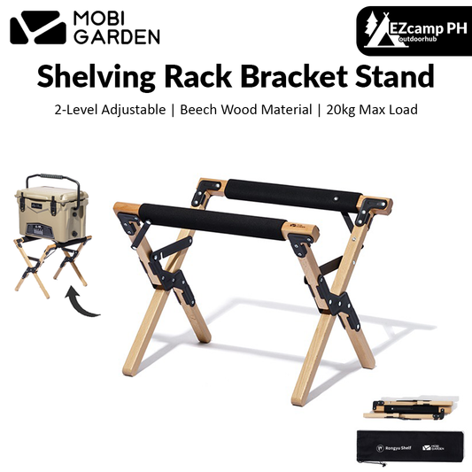 MOBI GARDEN Shelving Bracket Stand Mount Outdoor Camping Equipment Mounting Table Shelf Beech Wood Portable Shelves for Coolers Water Storage Container with Bag Mobigarden