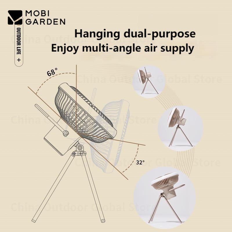 Mobi Garden BREEZE Portable Fan F2 Tripod Hanging Eletric Fan LED Lamp 10000mAh Battery Capacity up to 28H USB C Charging Outdoor Camping Stand Ultralight Desk Fan Rechargeable Heavy Duty Strong Wind Mobigarden Black Khaki xiaofeng