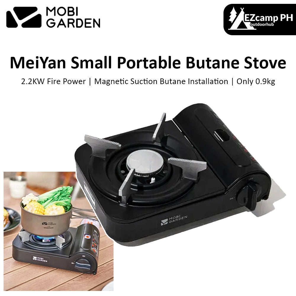 Mobi Garden MeiYan Small Butane Stove Camping Mini Portable Ultralight 2.2KW Firepower Standard Gas Fuel Nozzle Type Canister Cassette Outdoor Cooking Burner Black Mobigarden