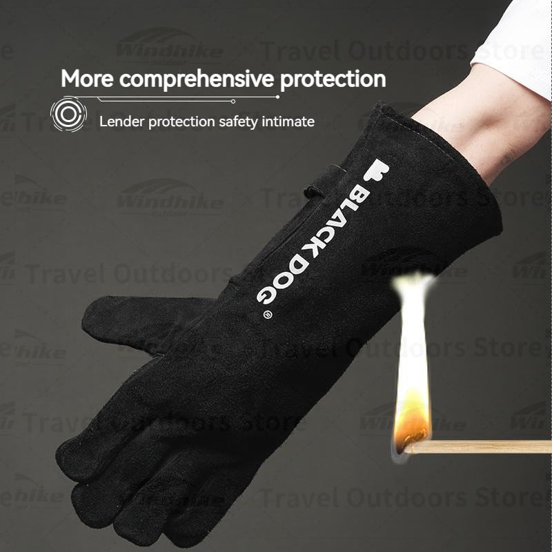 BLACKDOG by Naturehike Black Cowhide Leather Camping Working Gloves Super High Temperature Heat Resistant Comfortable Safety Extended Cooking Grilling