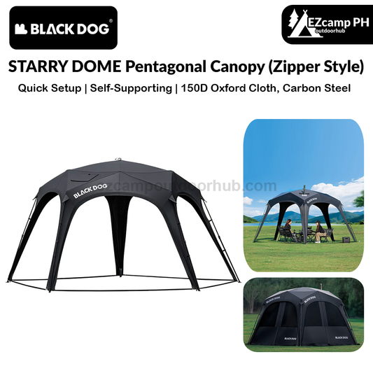 Blackdog STARRY DOME Pentagonal Canopy Zipper Version Quick Open Sunshade Self-Supporting Canopy Outdoor Black Coated Vinyl Tent Rainproof Sunscreen Windproof