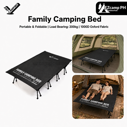 ANY CAMPING Family Camping Bed Quick Setup 2-Person Extra Wide Adjustable Folding Cot Load Bearing 200kg 130x205cm Heavy Duty 1000D Oxford Fabric