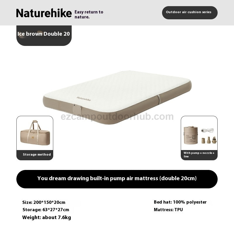 Naturehike DREAM Series Brushed Inflatable Mattress Portable Premium Automatic Air Mat Bed With Built-in Pump For 2-3 Person Outdoor Camping Sleeping Mat TPU Youmeng