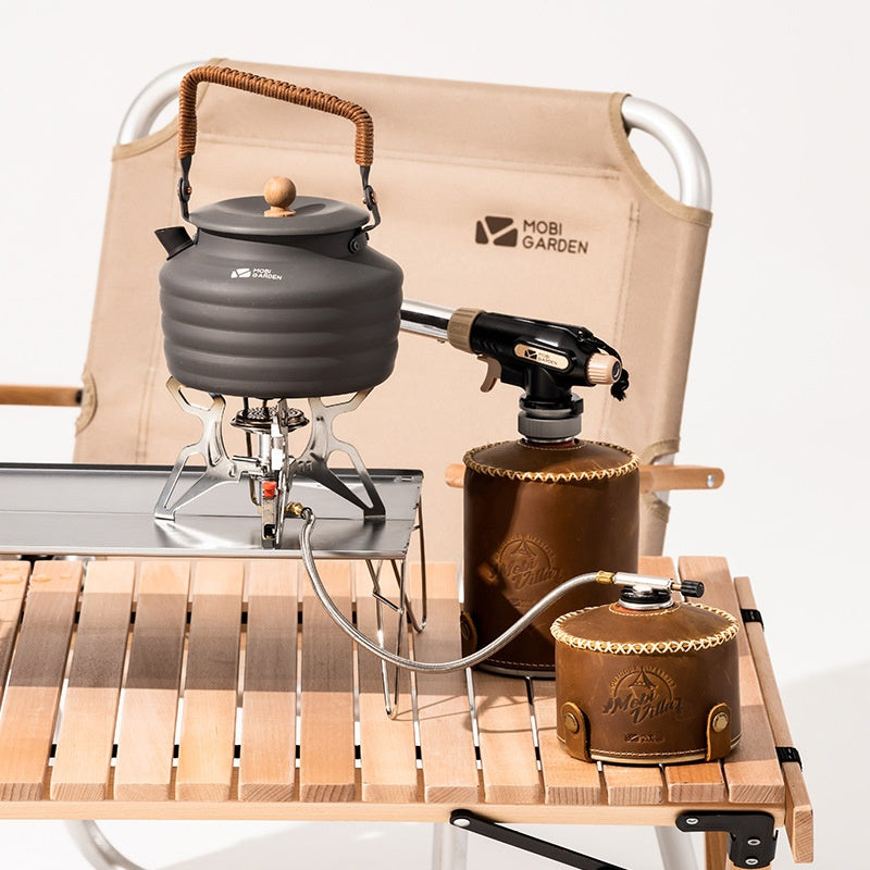 Mobi Garden Leather Gas Tank Sleeve Portable Ultralight 230G 250G 450G Vintage Protective Butane Canister Cover Screw Threaded And Nozzle Card Type Fuel Can