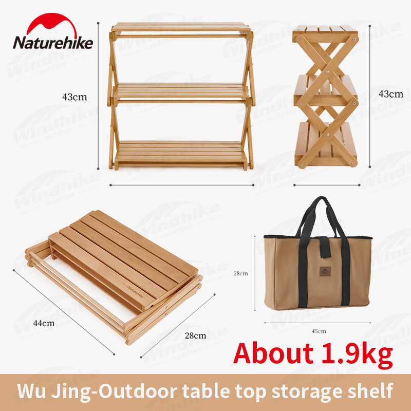 Naturehike Outdoor Table Top Shelf Portable Ultralight Camping Desktop Shelf Folding Table Storage Tabletop Shelves Picnic 3-Layers Shelf Table Camp Tools